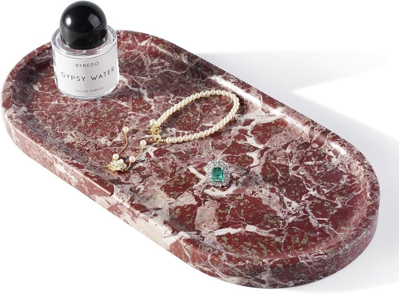 Koville Norway Natural Marble Tray, 12"x6" Vanity Decorative Tray for Countertop Organizer, Catchall for Perfume, Candles, Jewelry Dish - Image 1